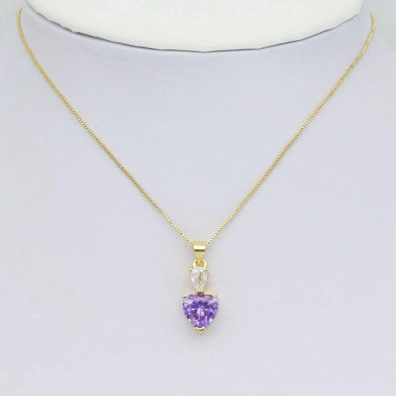 Clear Pink Purple Drop Heart Charm, Sku#LK918
