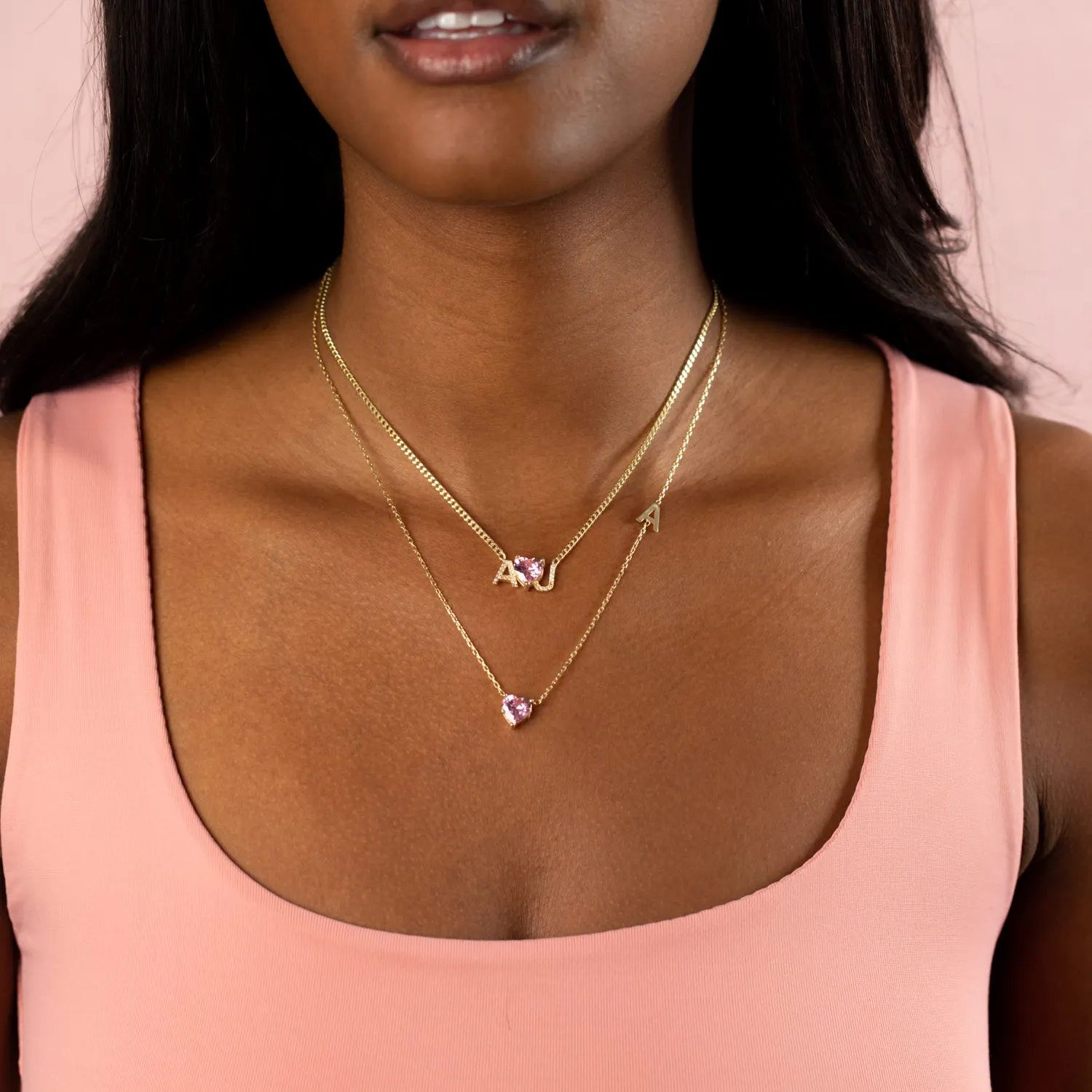 Colored Heart X Sideway Initial Necklace