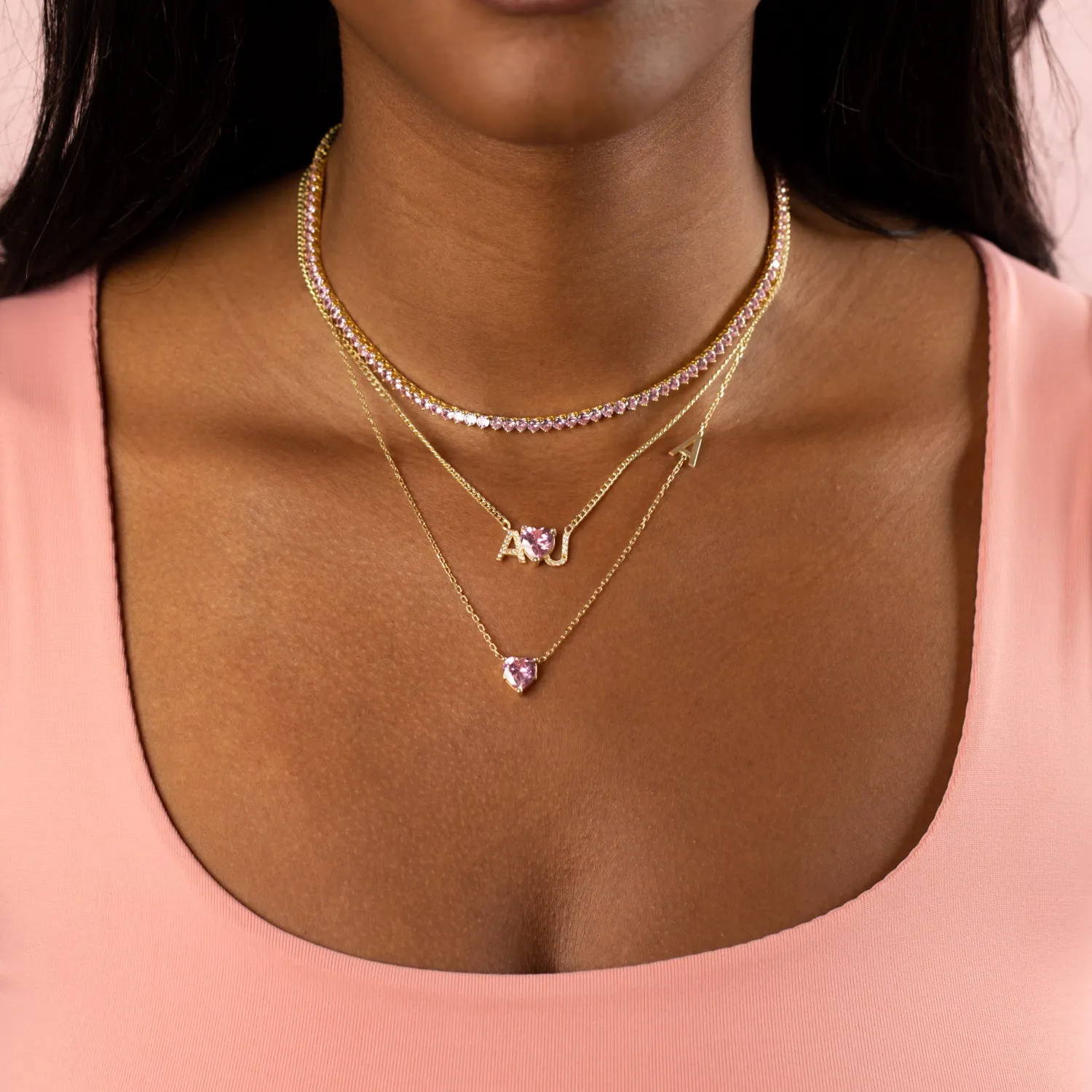 Colored Heart X Sideway Initial Necklace