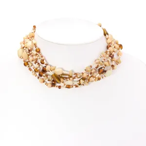 CREAM AND BROWN BEADS MULTI LAYERED  NECKLACES #N5091 NAT (XA14)