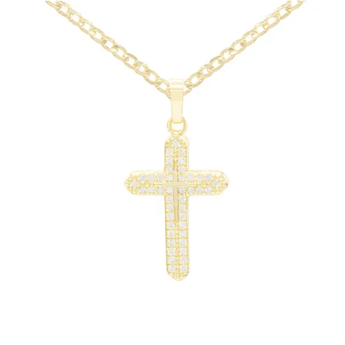 Cross 3 Cubic Zirconia Pendant With Necklace Set 14K Gold Filled
