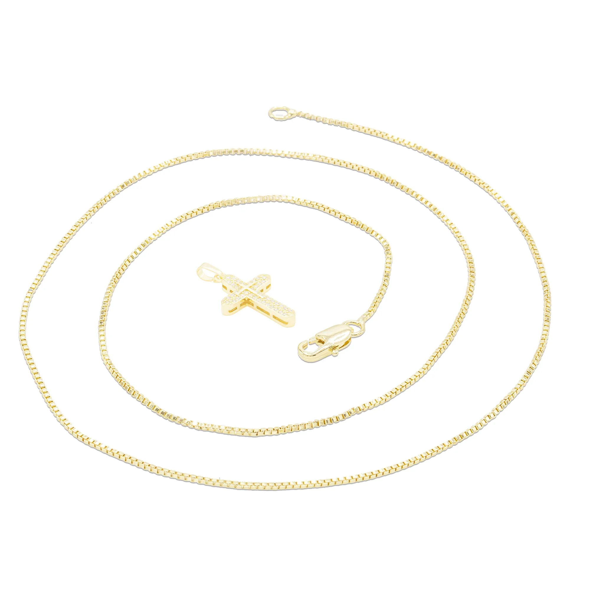 Cross 3 Cubic Zirconia Pendant With Necklace Set 14K Gold Filled