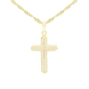 Cross 3 Cubic Zirconia Pendant With Necklace Set 14K Gold Filled