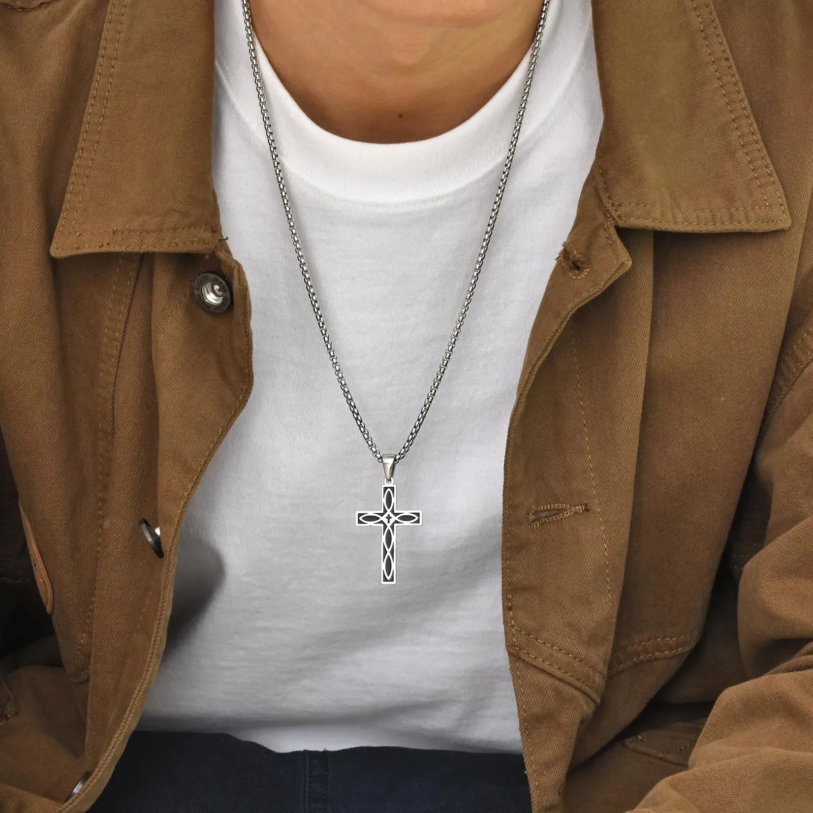 Cross Celtic Knot Necklaces for Men Boys,Rock Punk Staninless steel Collar