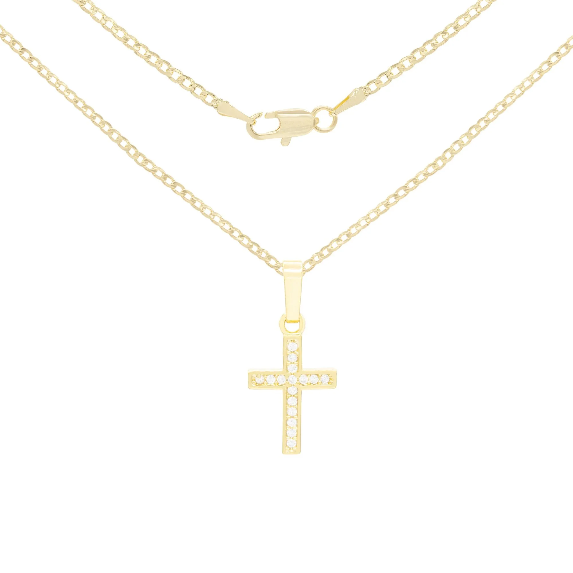 Cross Cubic Zirconia Pendant With Necklace Set 14K Gold Filled