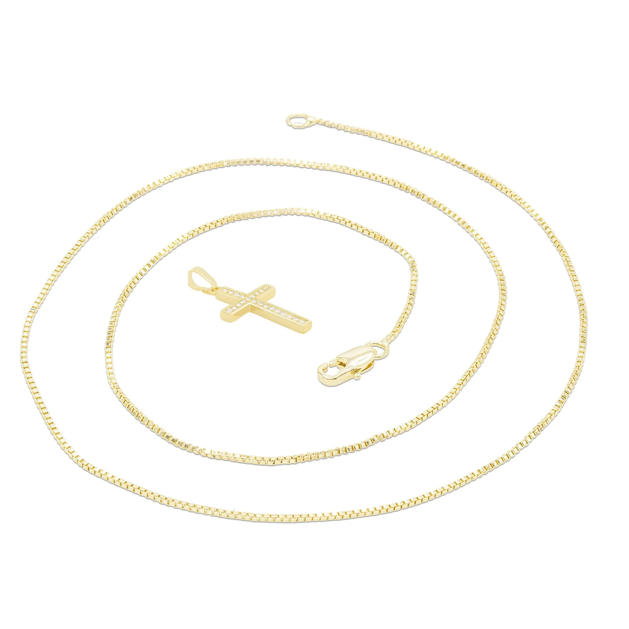 Cross Cubic Zirconia Pendant With Necklace Set 14K Gold Filled