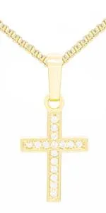 Cross Cubic Zirconia Pendant With Necklace Set 14K Gold Filled