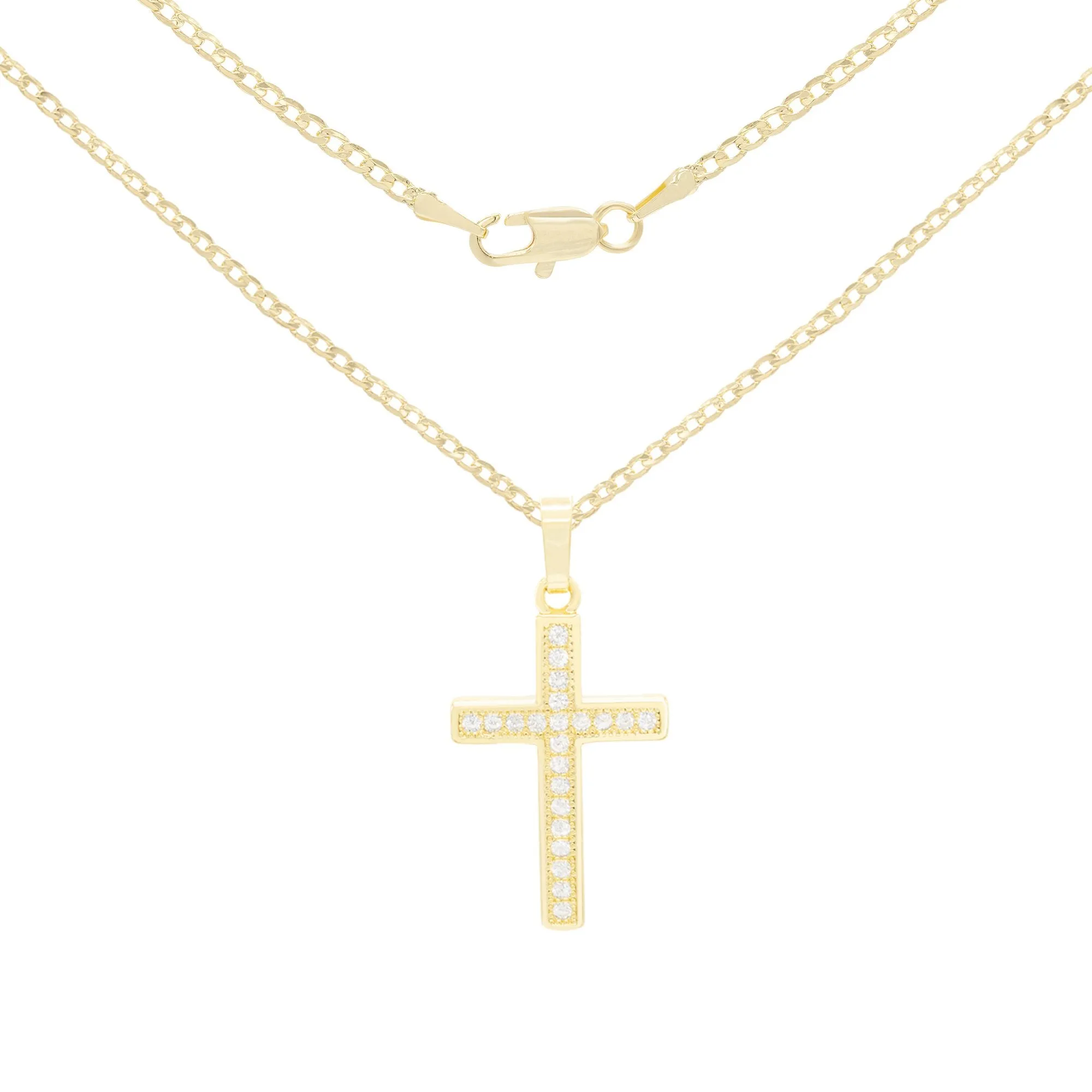 Cross Cubic Zirconia Pendant With Necklace Set 14K Gold Filled