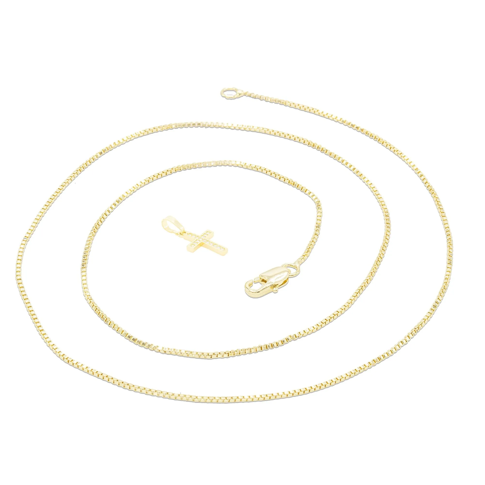 Cross Cubic Zirconia Pendant With Necklace Set 14K Gold Filled