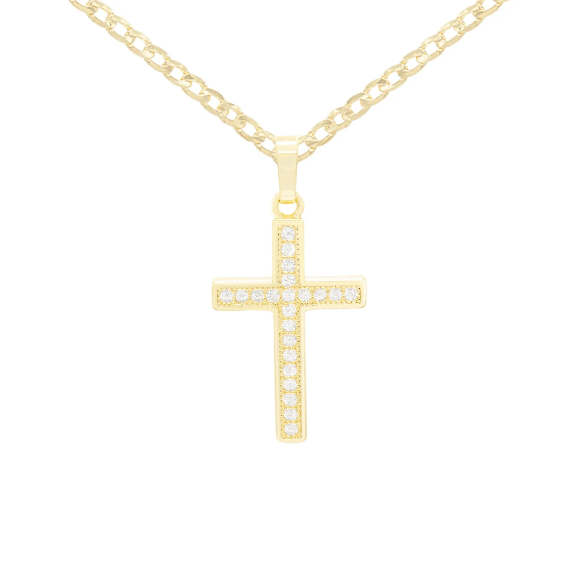 Cross Cubic Zirconia Pendant With Necklace Set 14K Gold Filled