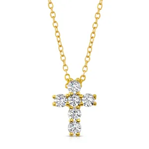 CROSS CZ NECKLACE, GOLD