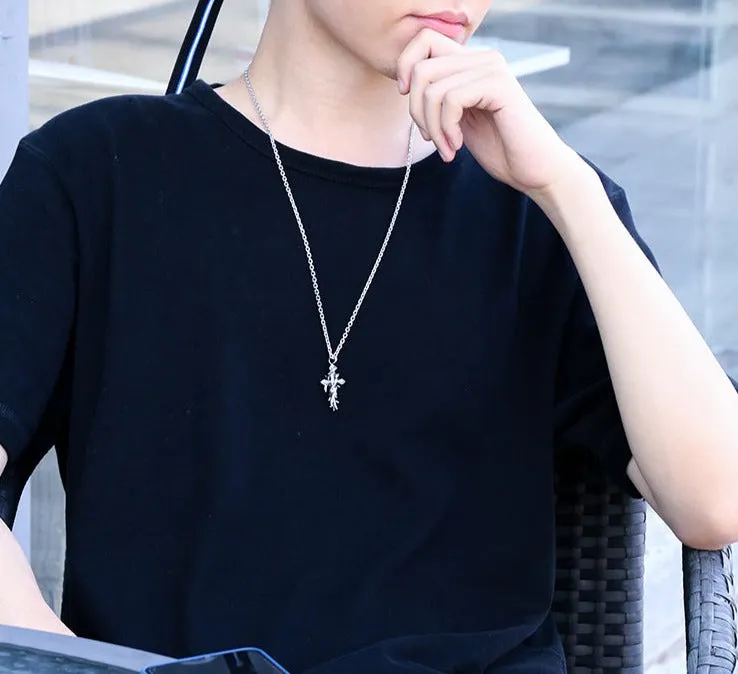 Cross Flower Vine Winding Pendant Male Hip Hop Necklace