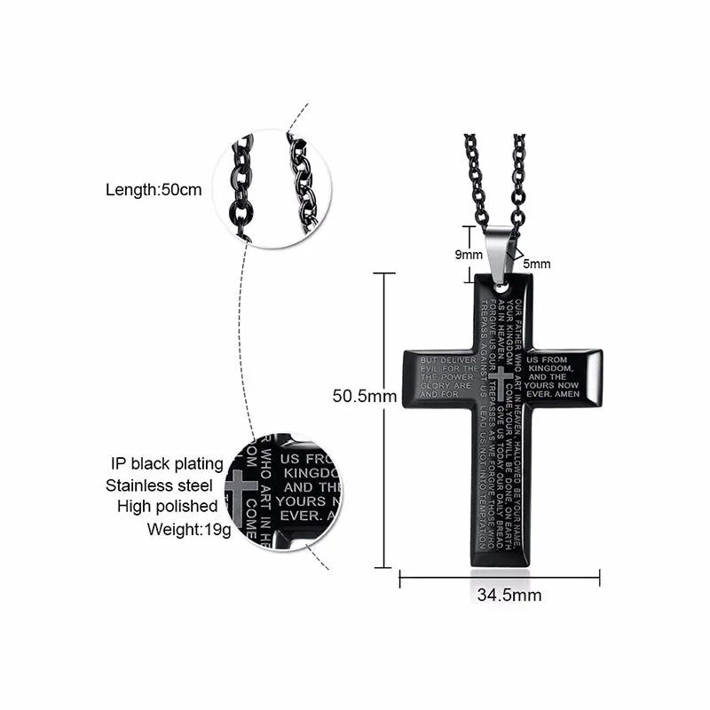 Cross Necklace Men, Black Carbon Fiber Latin Cross Pendant