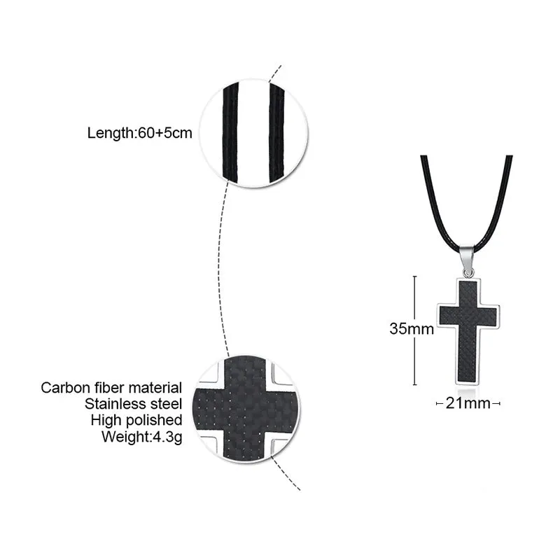 Cross Necklace Men, Black Carbon Fiber Latin Cross Pendant