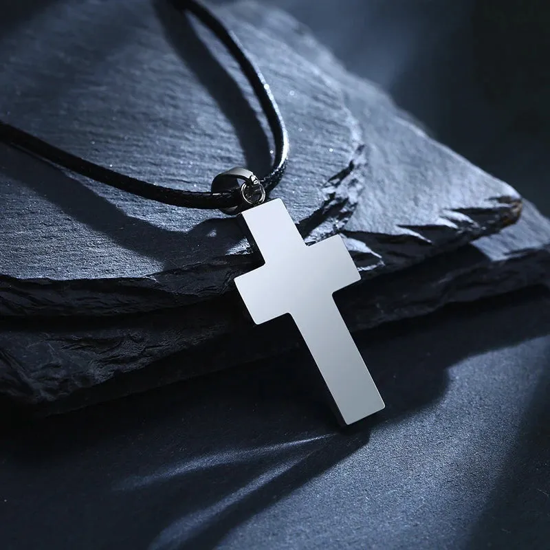 Cross Necklace Men, Black Carbon Fiber Latin Cross Pendant