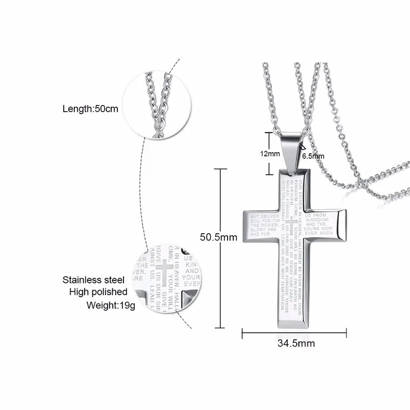 Cross Necklace Men, Black Carbon Fiber Latin Cross Pendant