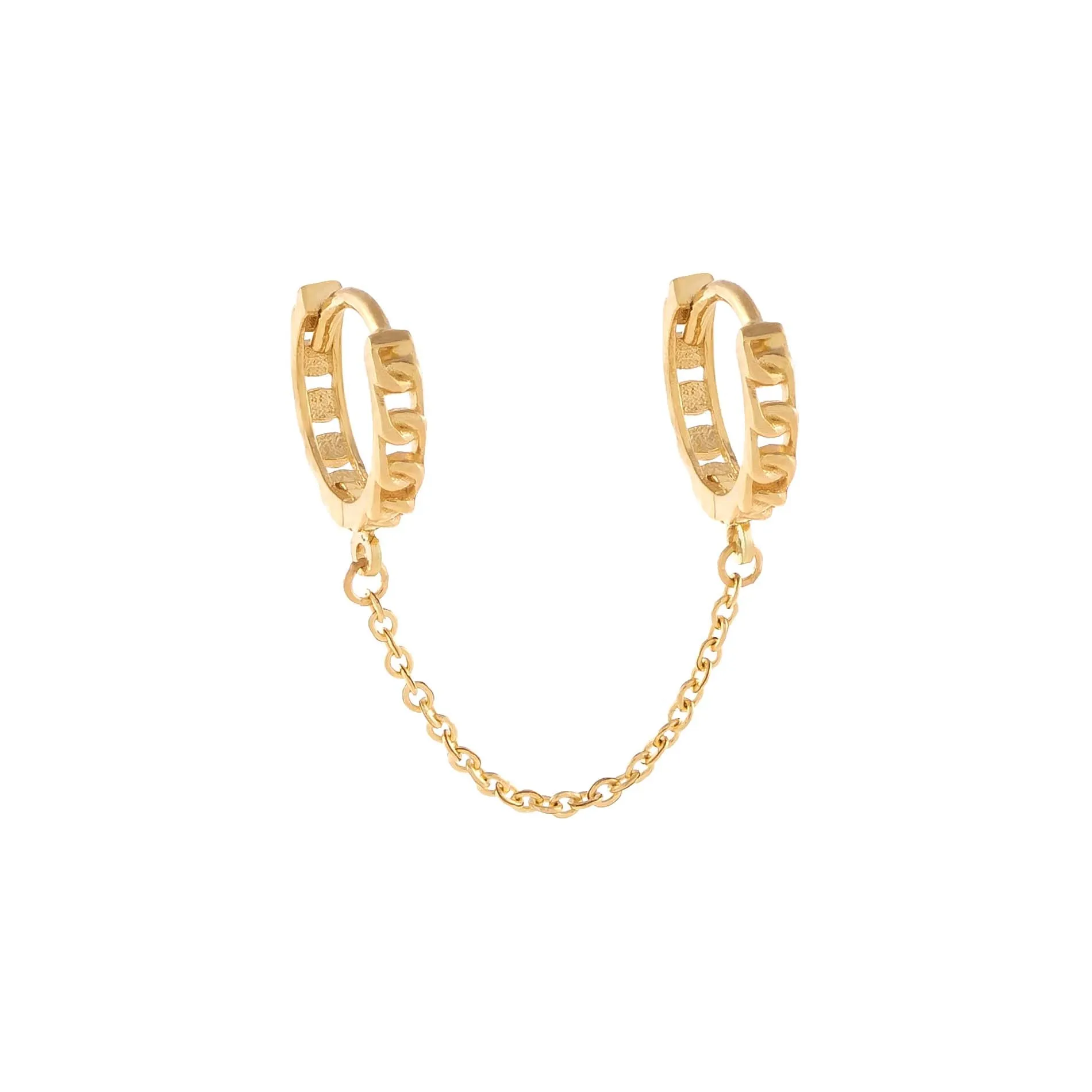 Cuban Chain Huggie Earring 14K