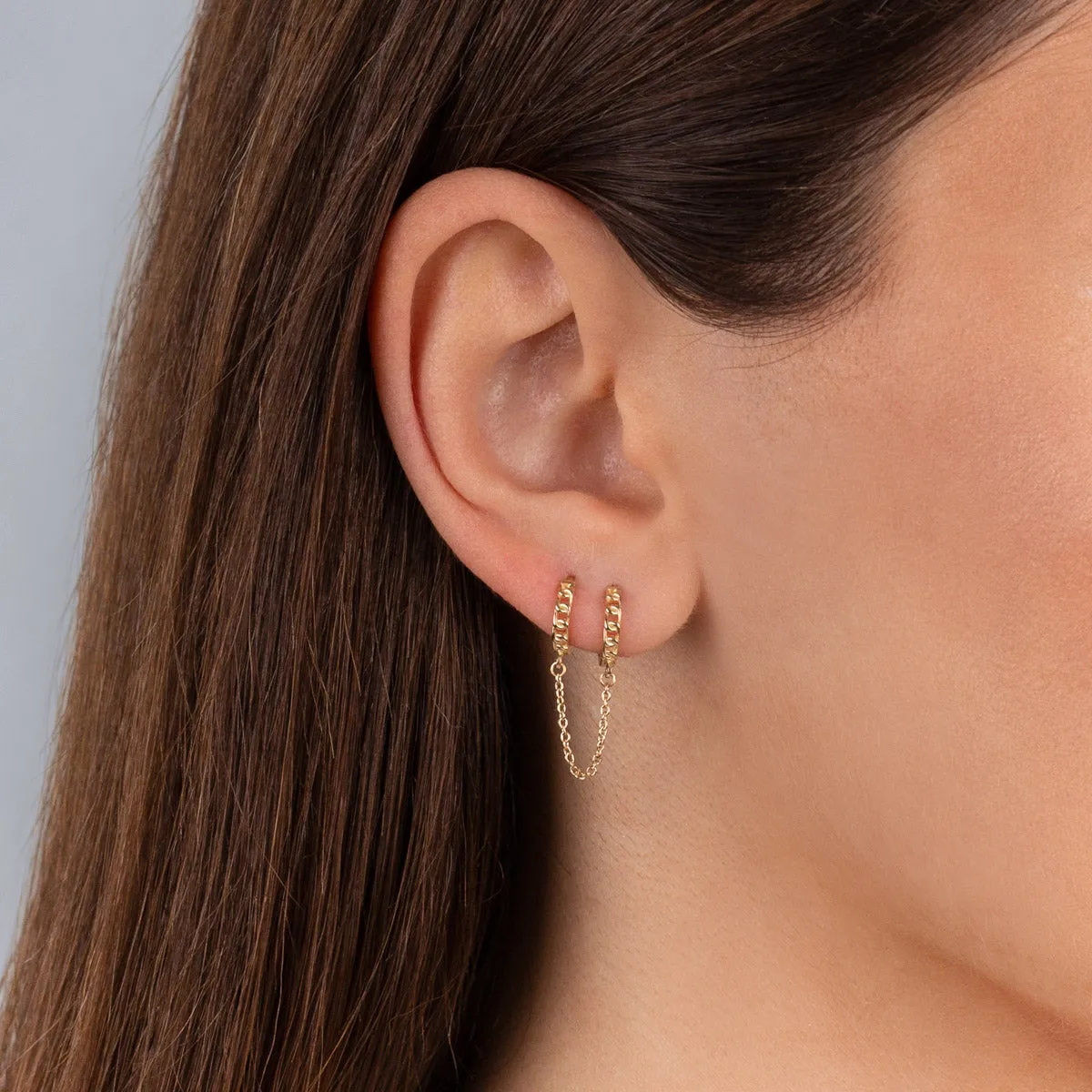 Cuban Chain Huggie Earring 14K