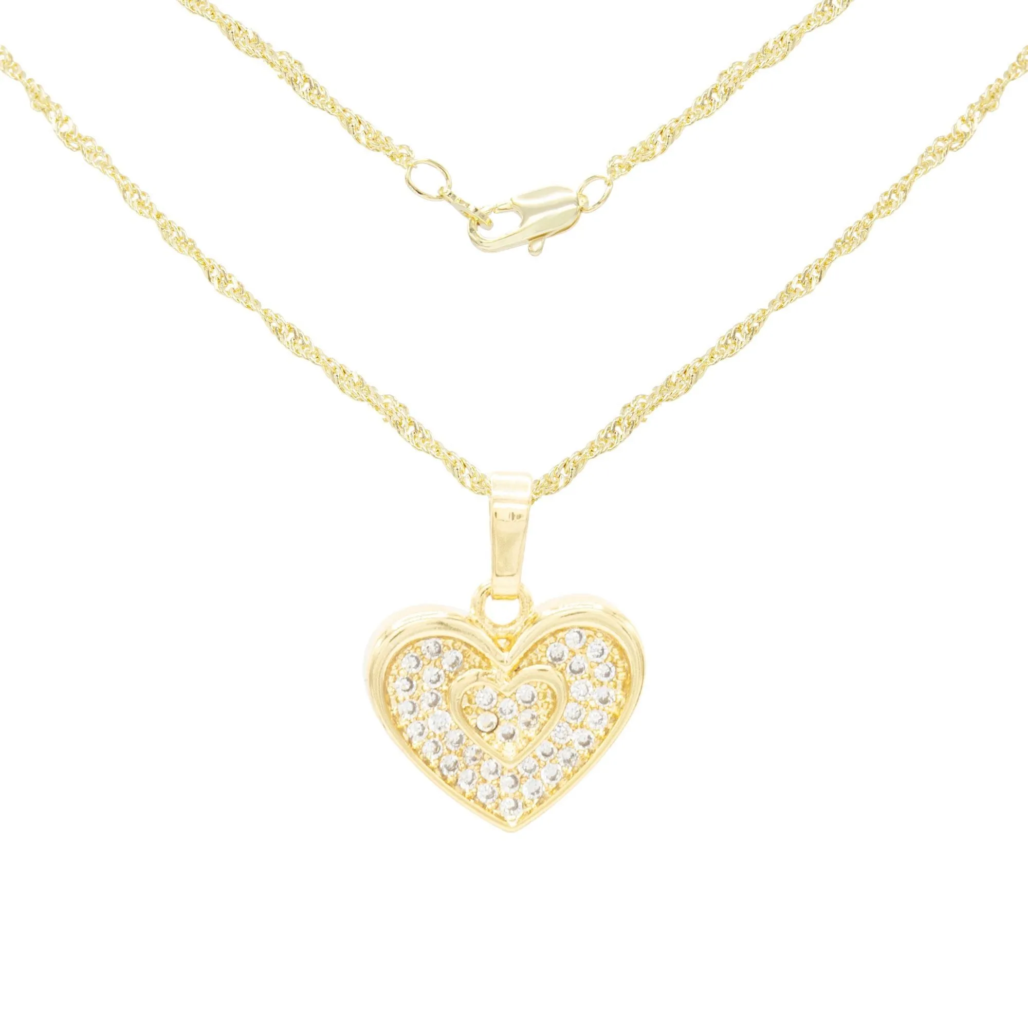 Cubic Zirconia 14K Gold Filled Binary Heart Pendant Necklace Set