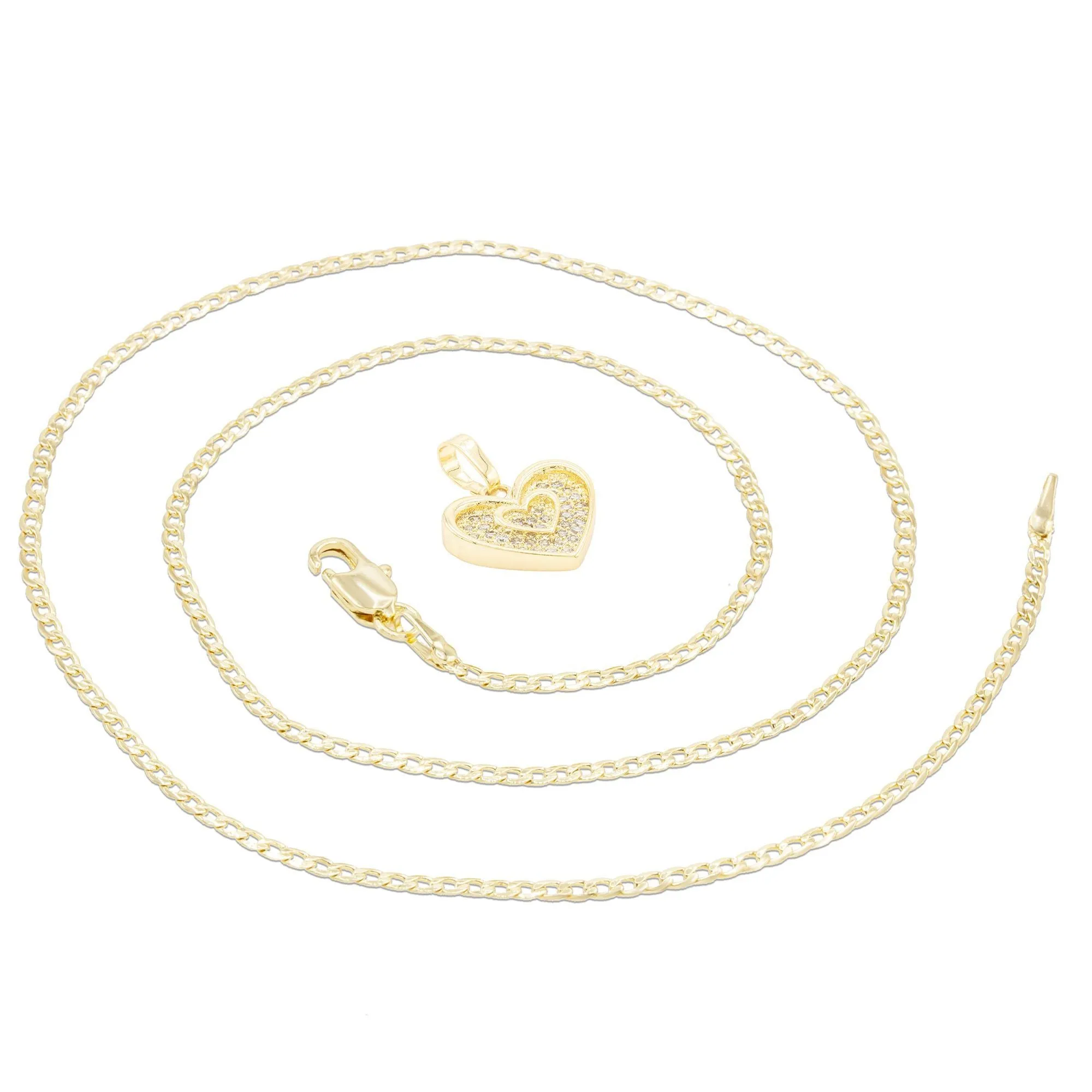 Cubic Zirconia 14K Gold Filled Binary Heart Pendant Necklace Set
