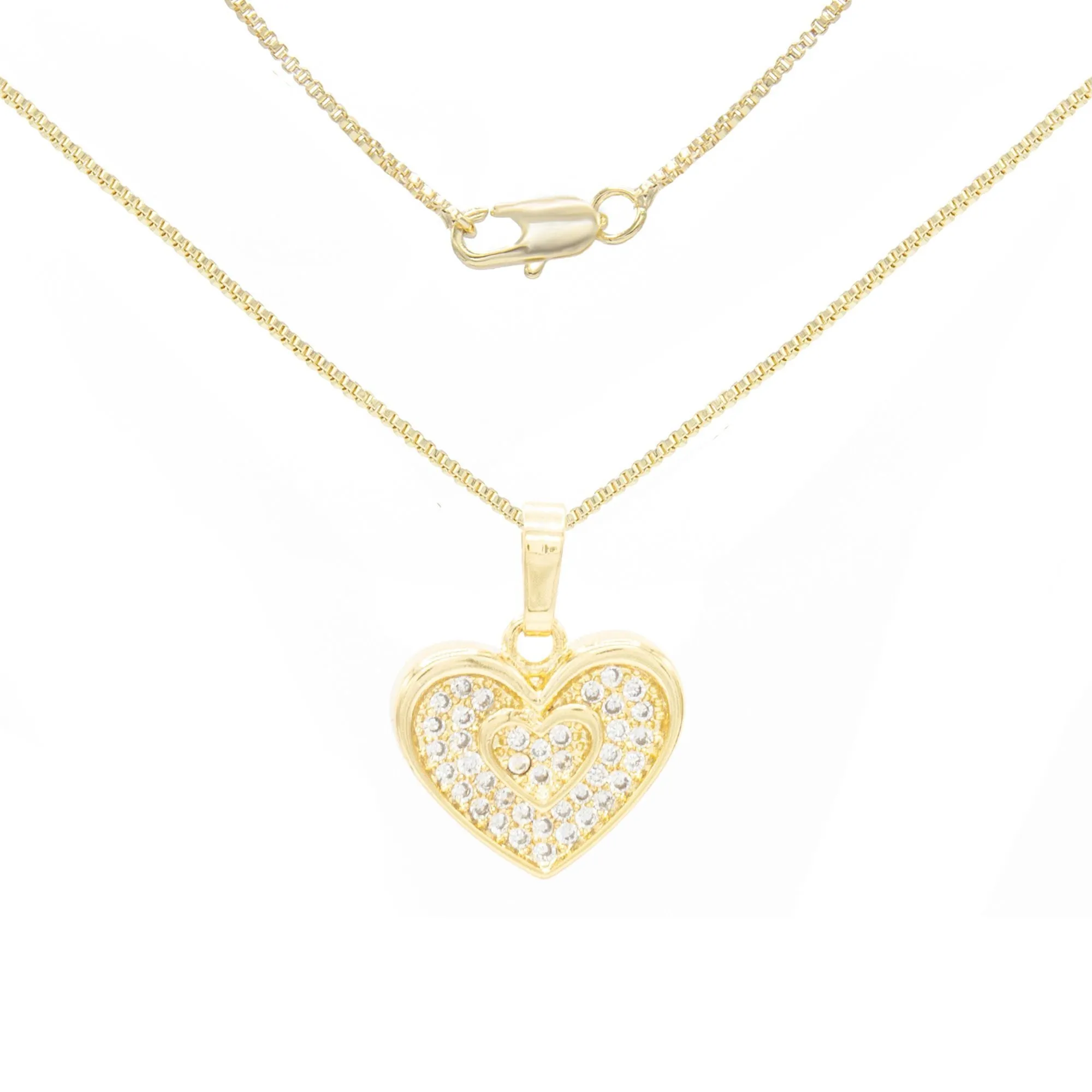 Cubic Zirconia 14K Gold Filled Binary Heart Pendant Necklace Set