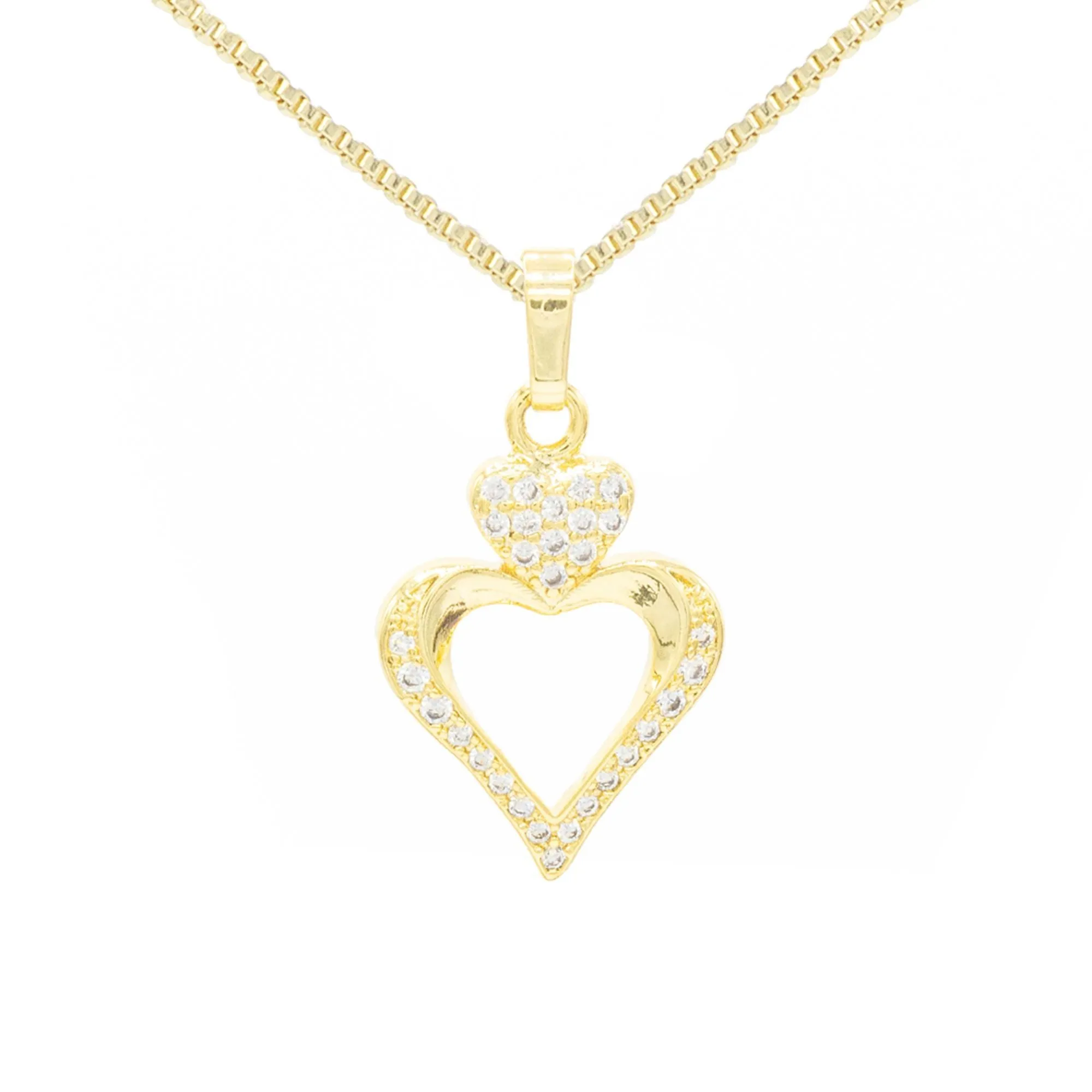 Cubic Zirconia 14K Gold Filled Two Hearts Pendant Necklace Set