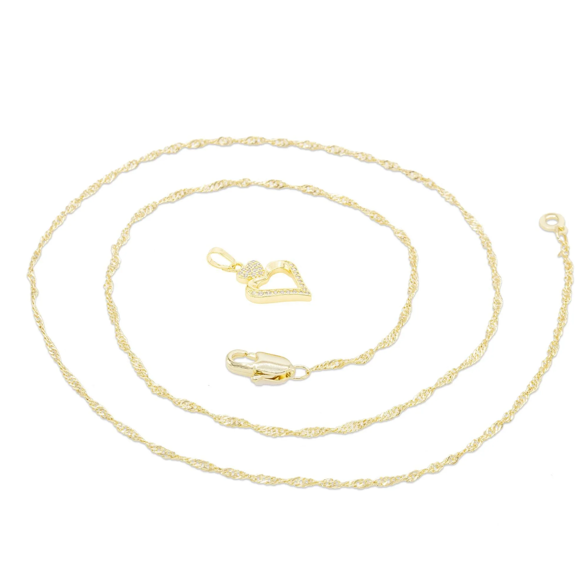 Cubic Zirconia 14K Gold Filled Two Hearts Pendant Necklace Set