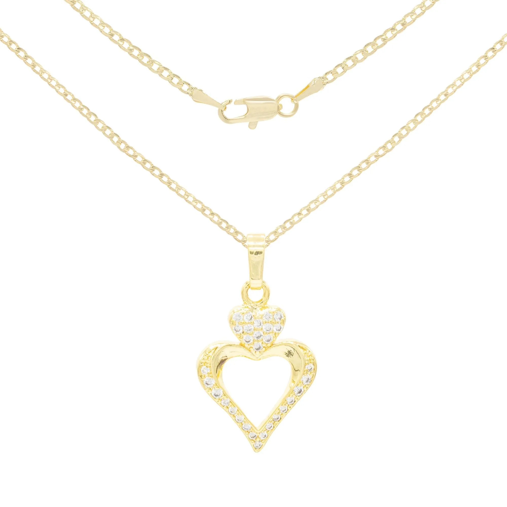 Cubic Zirconia 14K Gold Filled Two Hearts Pendant Necklace Set