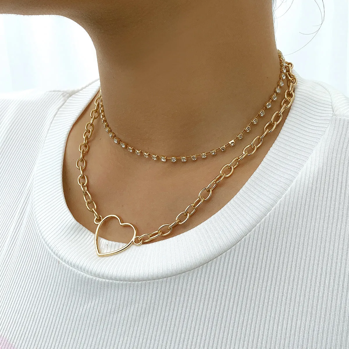 Cubic Zirconia & 18K Gold-Plated Heart Pendant Necklace Set