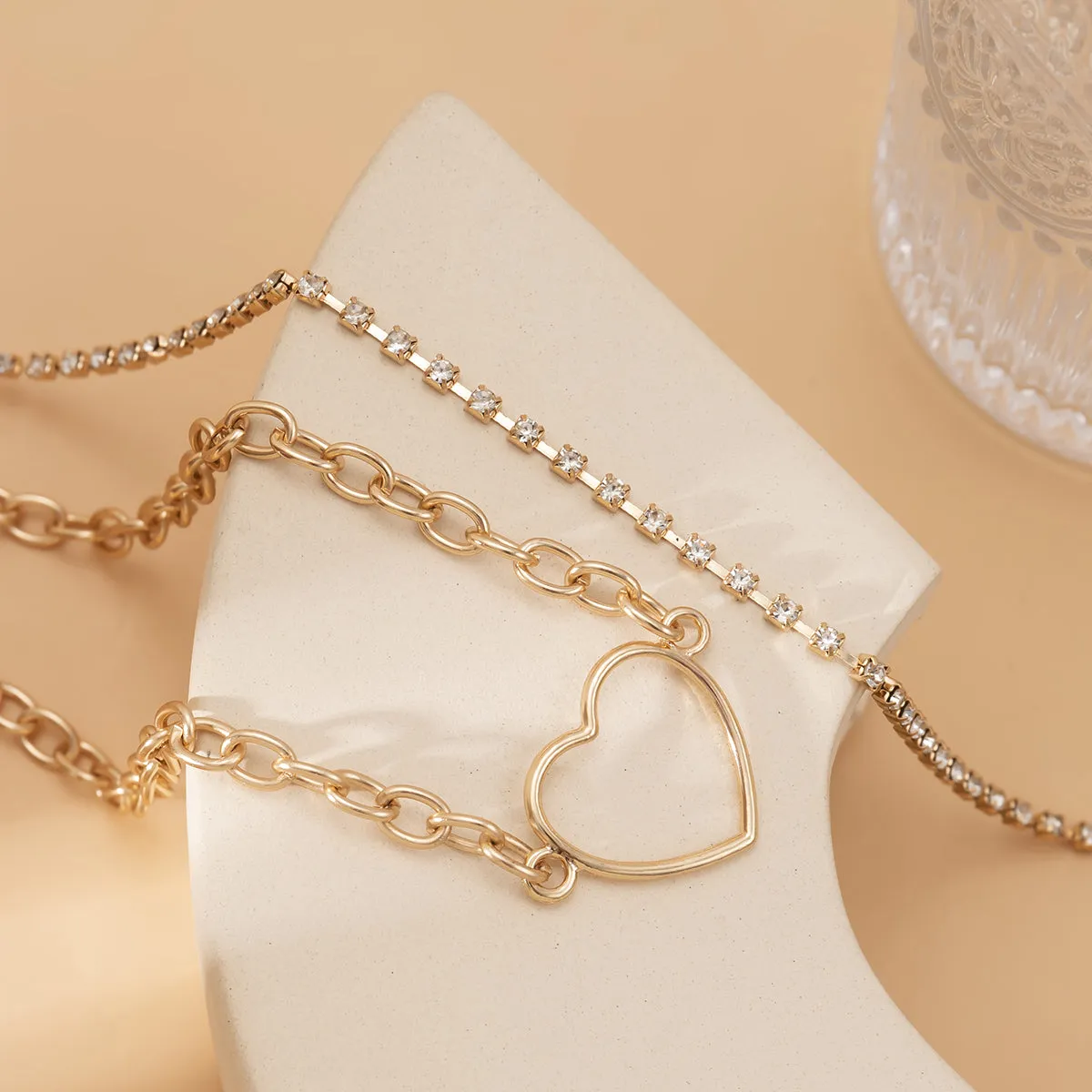 Cubic Zirconia & 18K Gold-Plated Heart Pendant Necklace Set