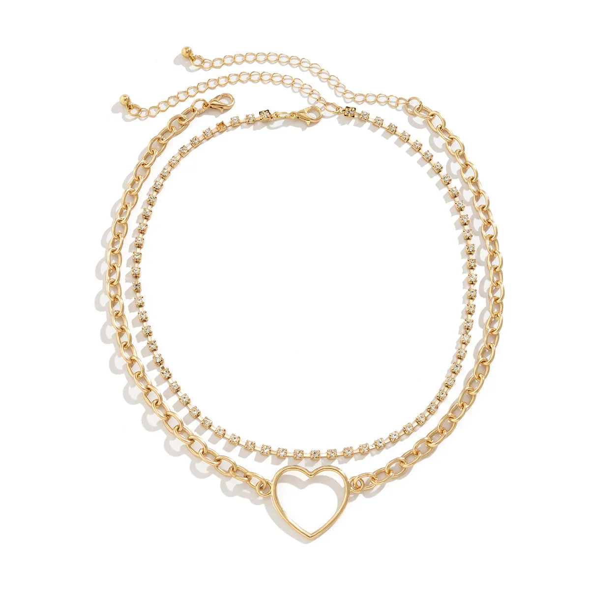 Cubic Zirconia & 18K Gold-Plated Heart Pendant Necklace Set
