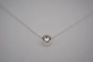 Cubic Zirconia Bezel Setting Silver Pendant Necklace
