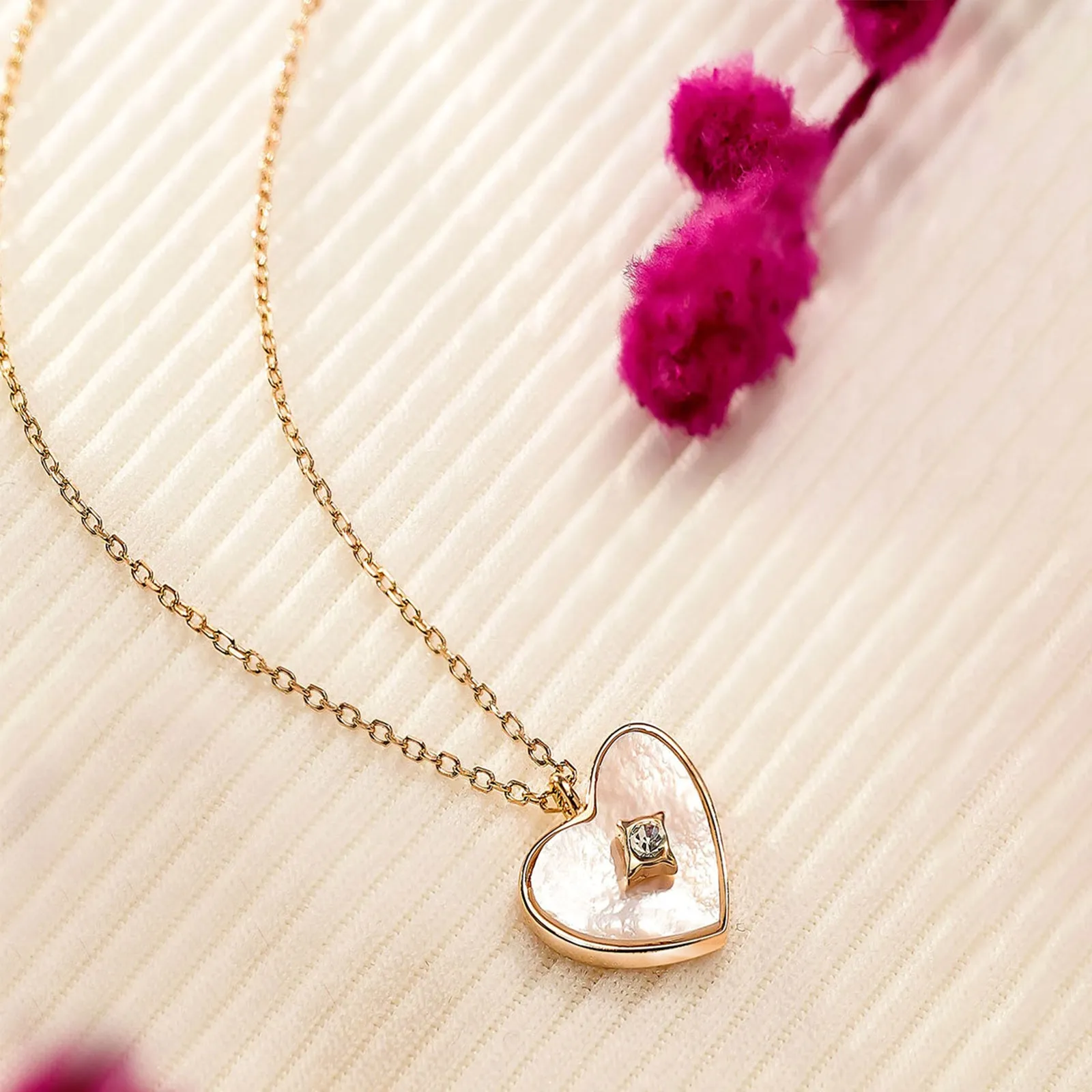 Cubic Zirconia Heart Pendant Necklace for Women – 925 Sterling Silver Rose Gold Plated