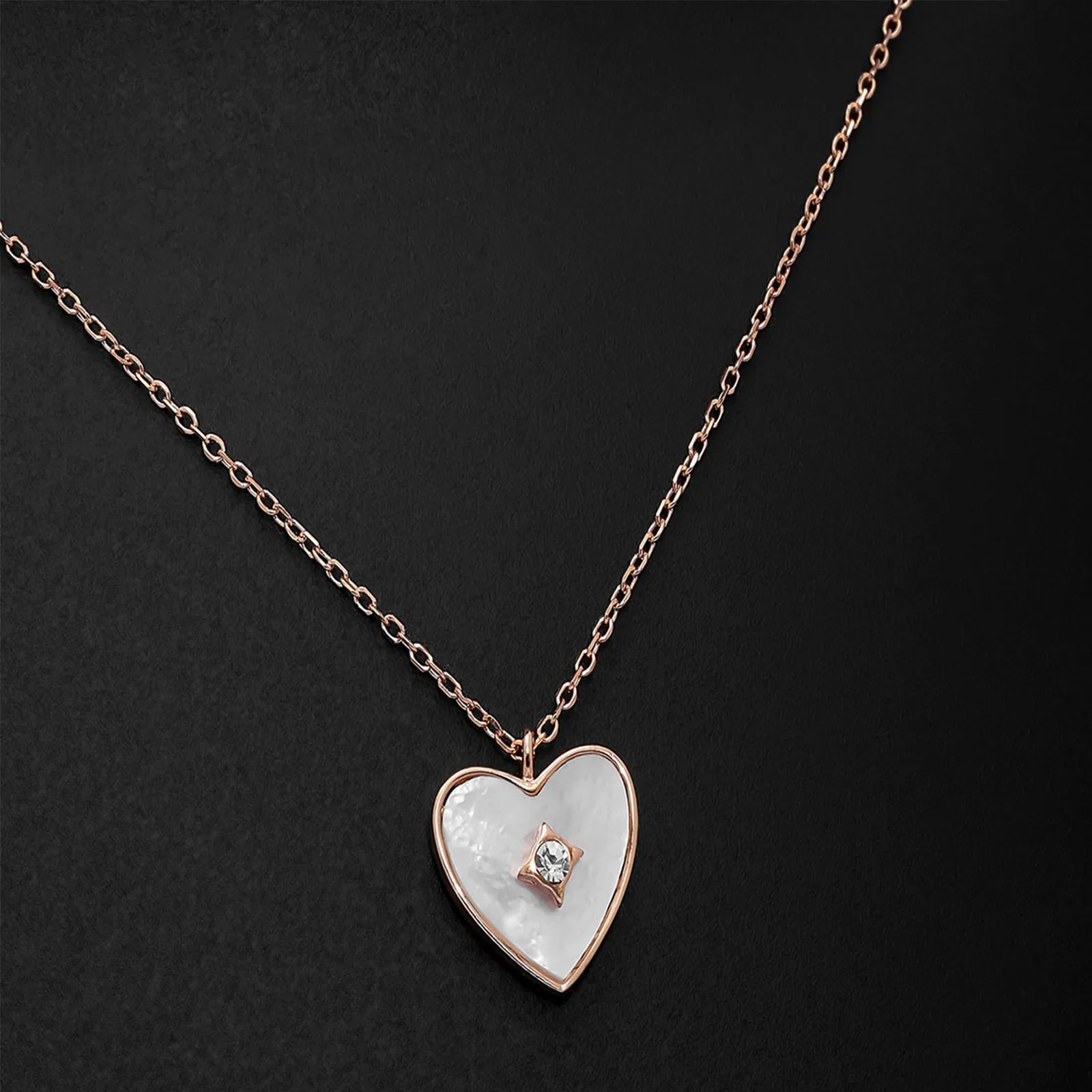 Cubic Zirconia Heart Pendant Necklace for Women – 925 Sterling Silver Rose Gold Plated