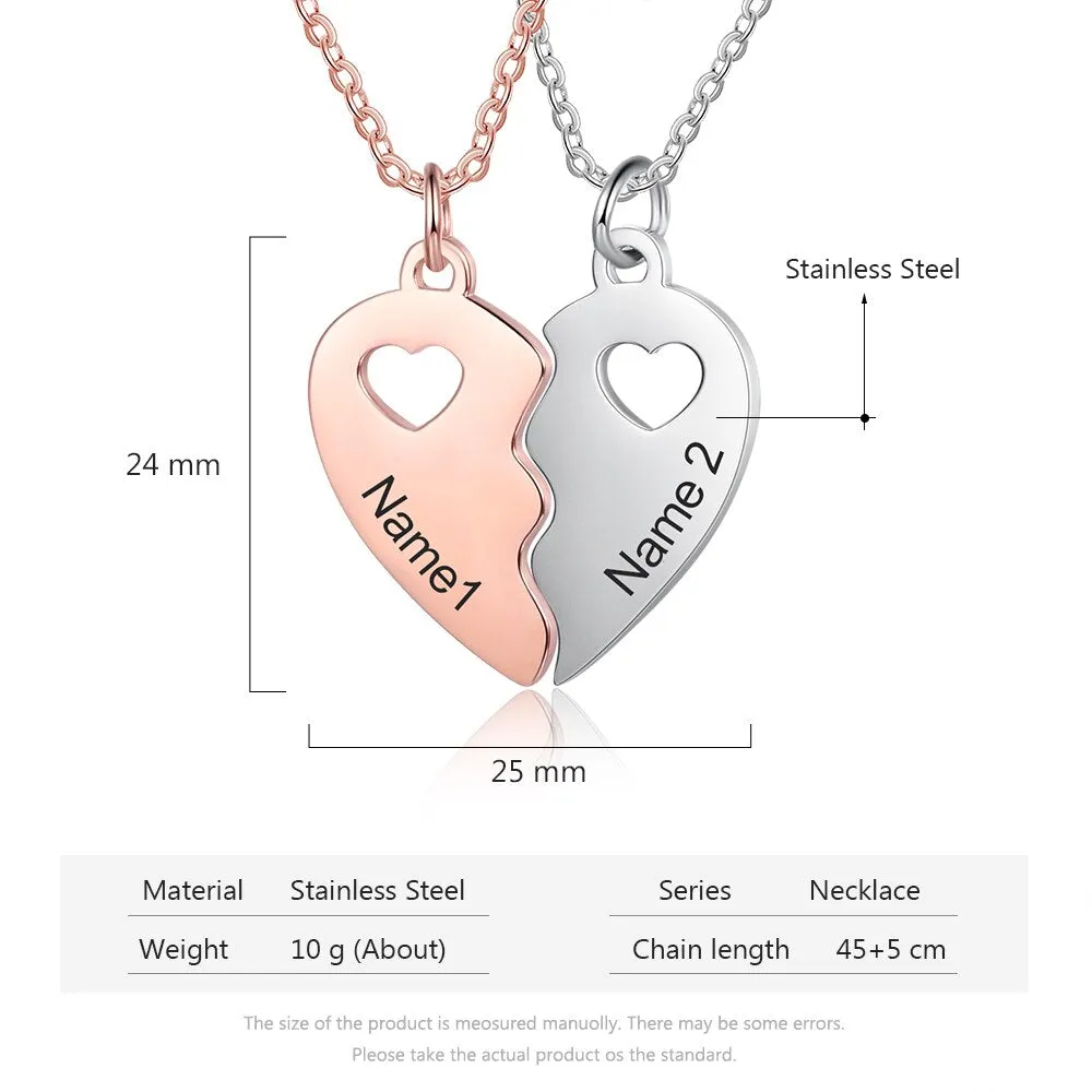 Custom Name Engraved BFF Heart Necklace