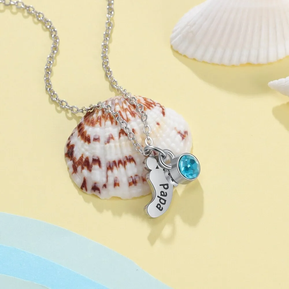 Customized 1 Name And 1 Birthstone Feet Necklace