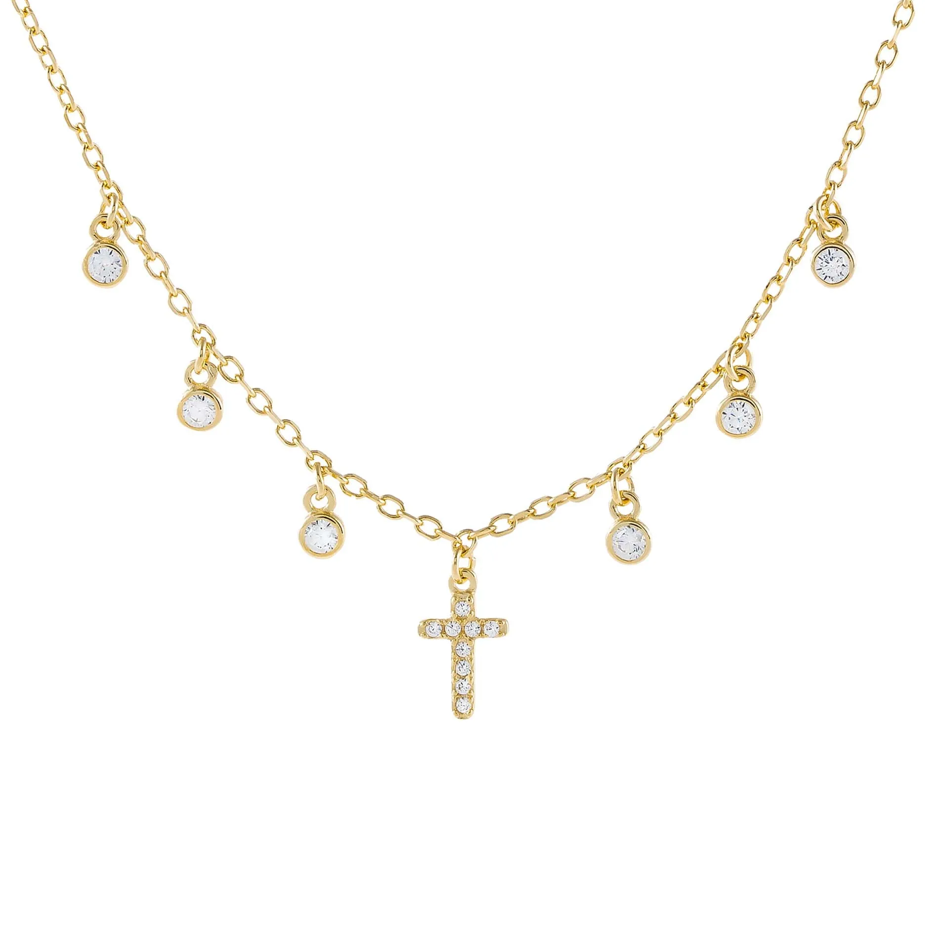 CZ Bezel Cross Necklace