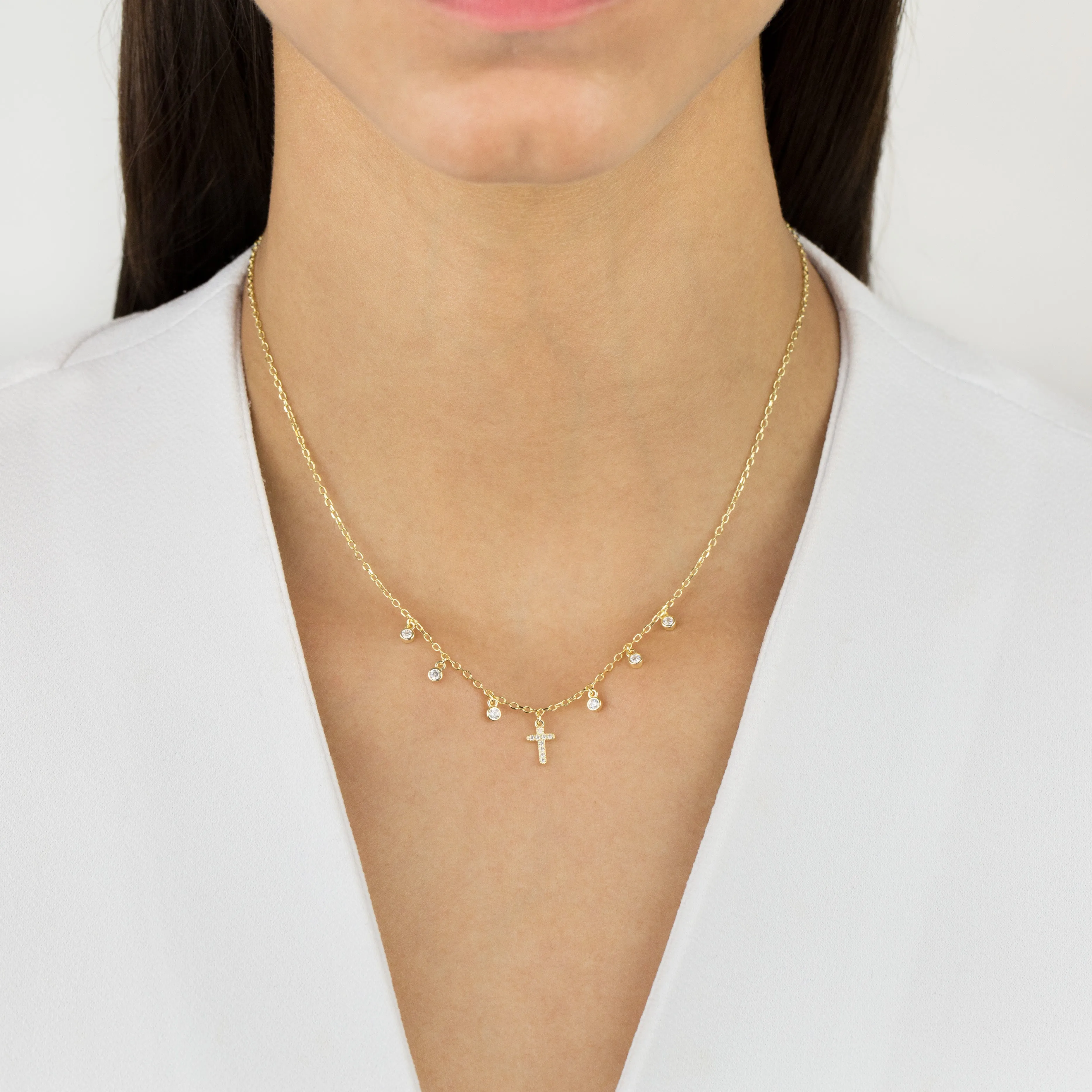 CZ Bezel Cross Necklace