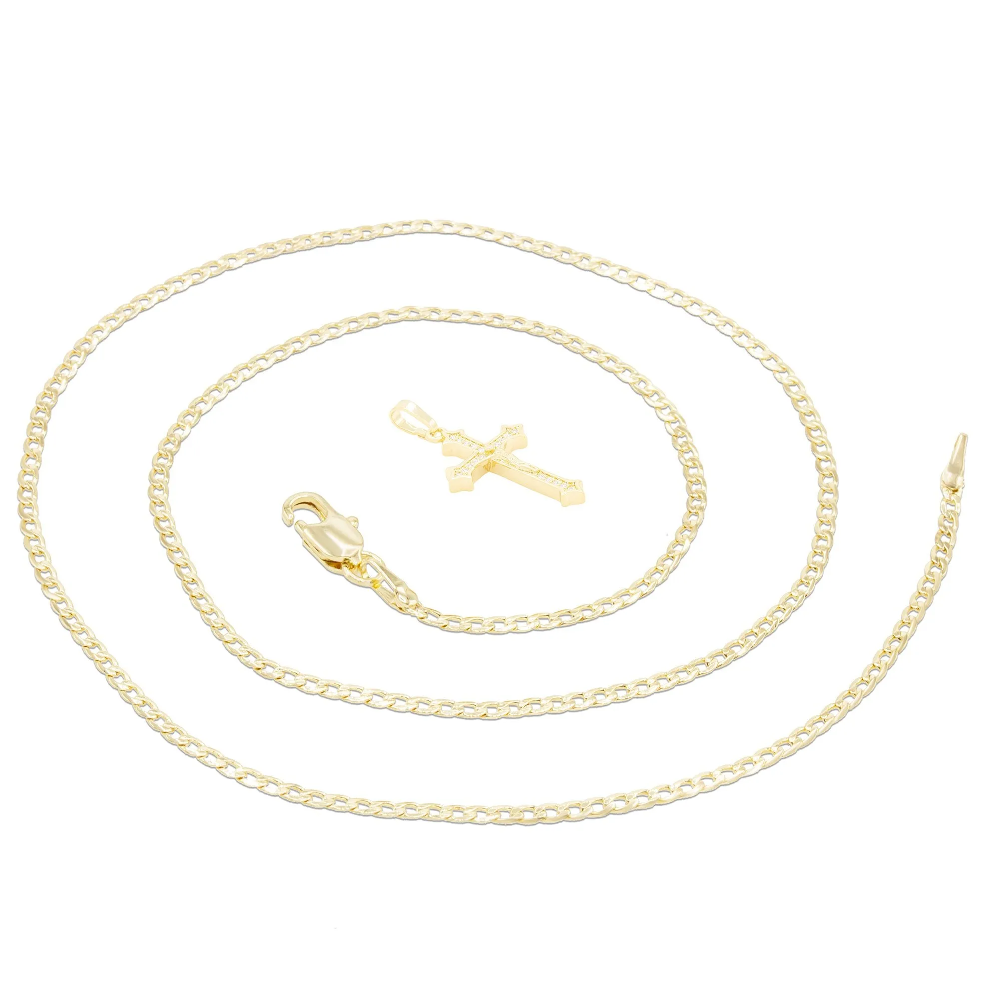 CZ Cross Cubic Zirconia Pendant With Necklace Set 14K Gold Filled