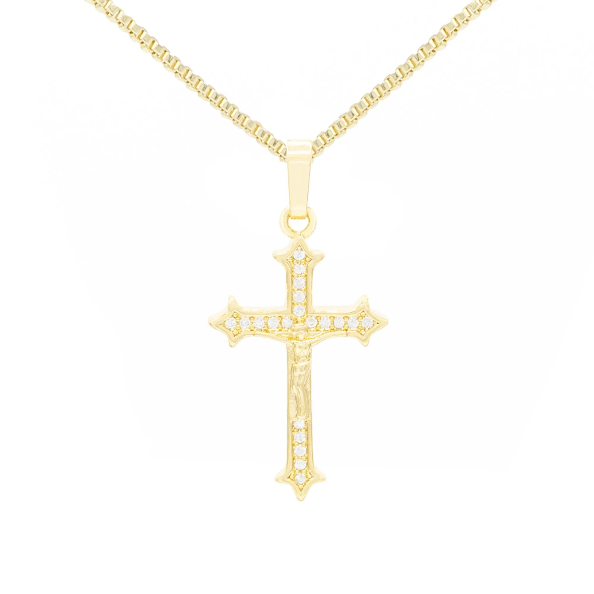 CZ Cross Cubic Zirconia Pendant With Necklace Set 14K Gold Filled