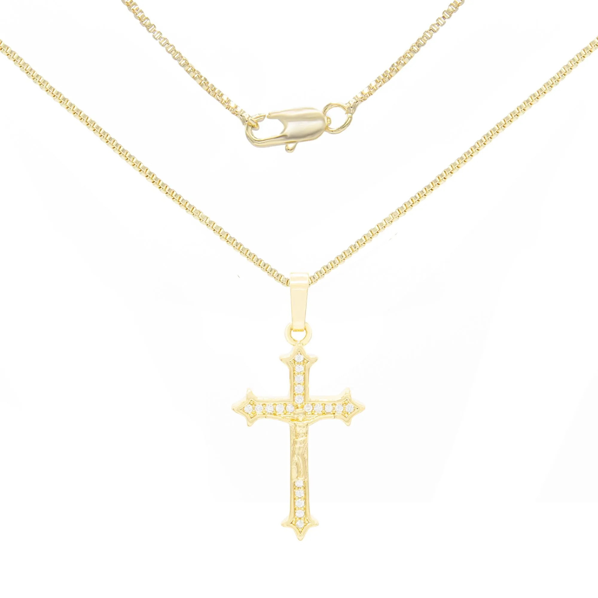 CZ Cross Cubic Zirconia Pendant With Necklace Set 14K Gold Filled