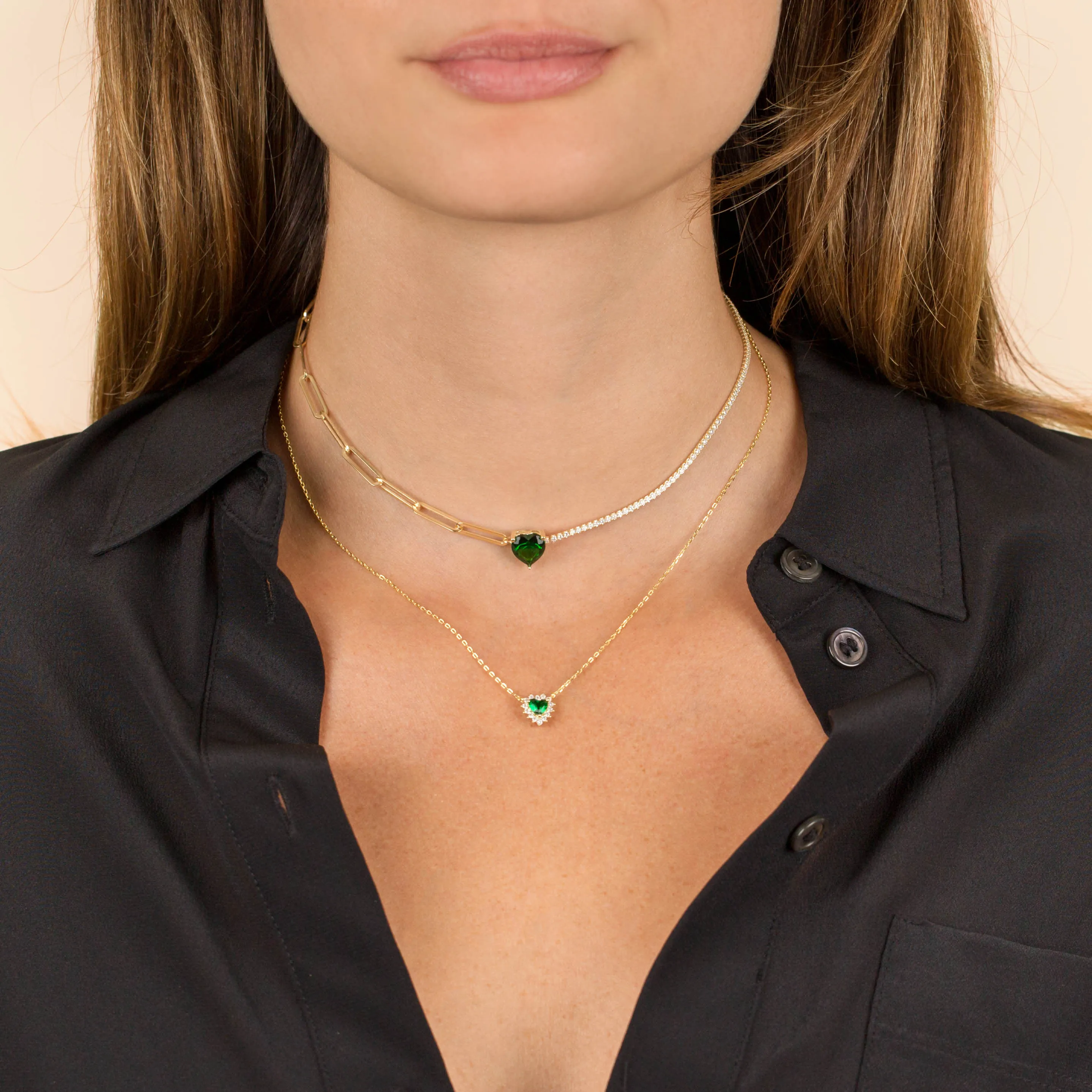 CZ Emerald Heart Necklace
