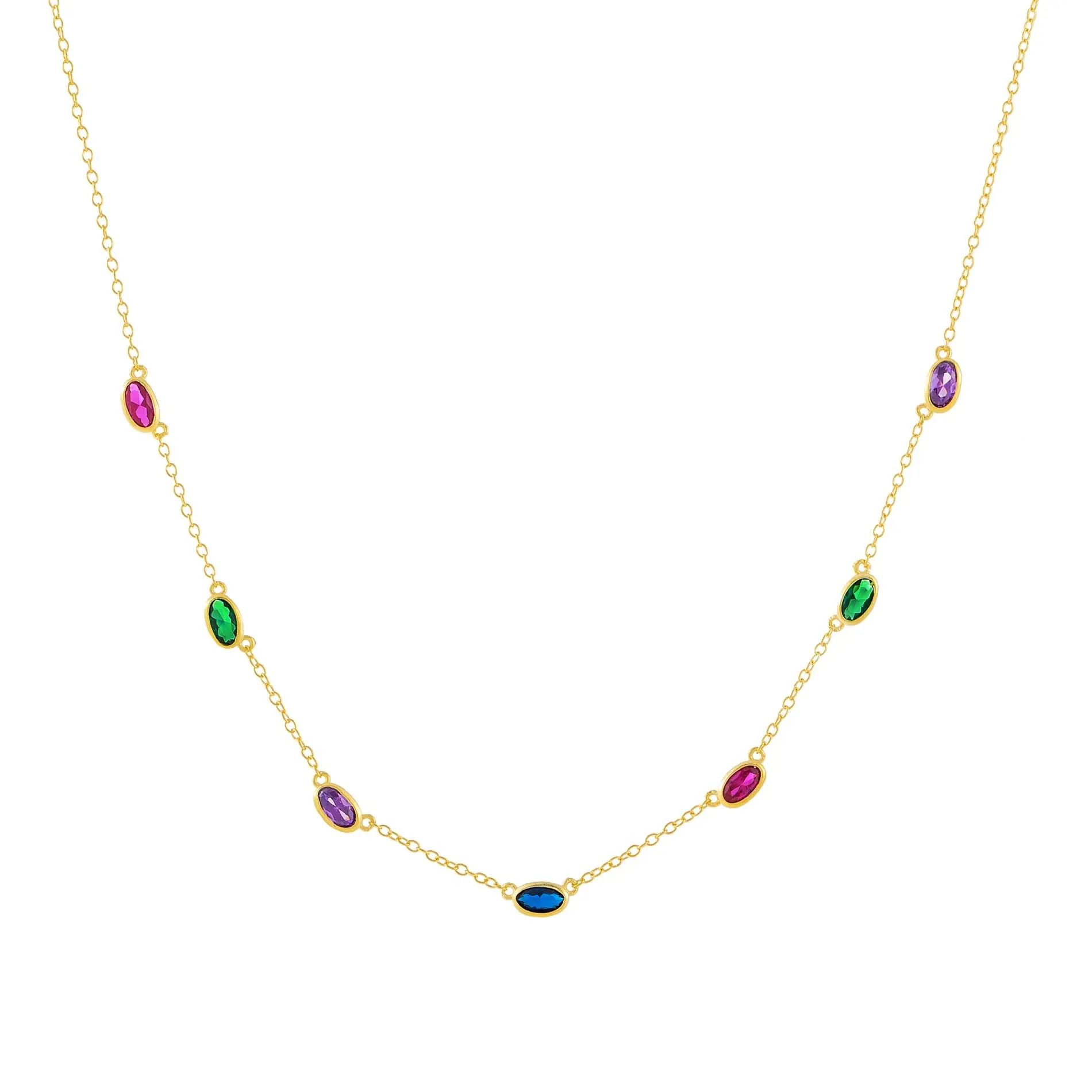 CZ Multi Color Oval Necklace