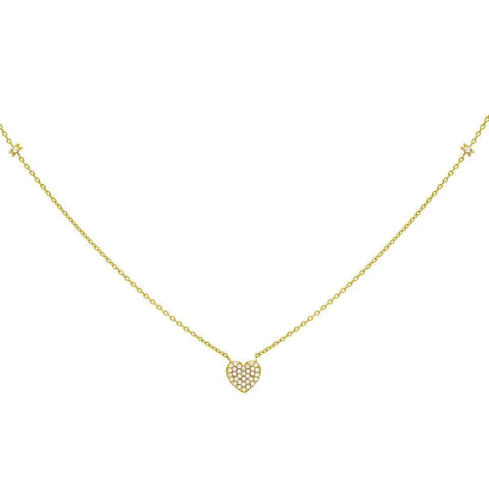 CZ Pavé Heart Necklace 14K