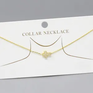 CZ Pave Cross Pendant Gold Dipped Collar Necklace