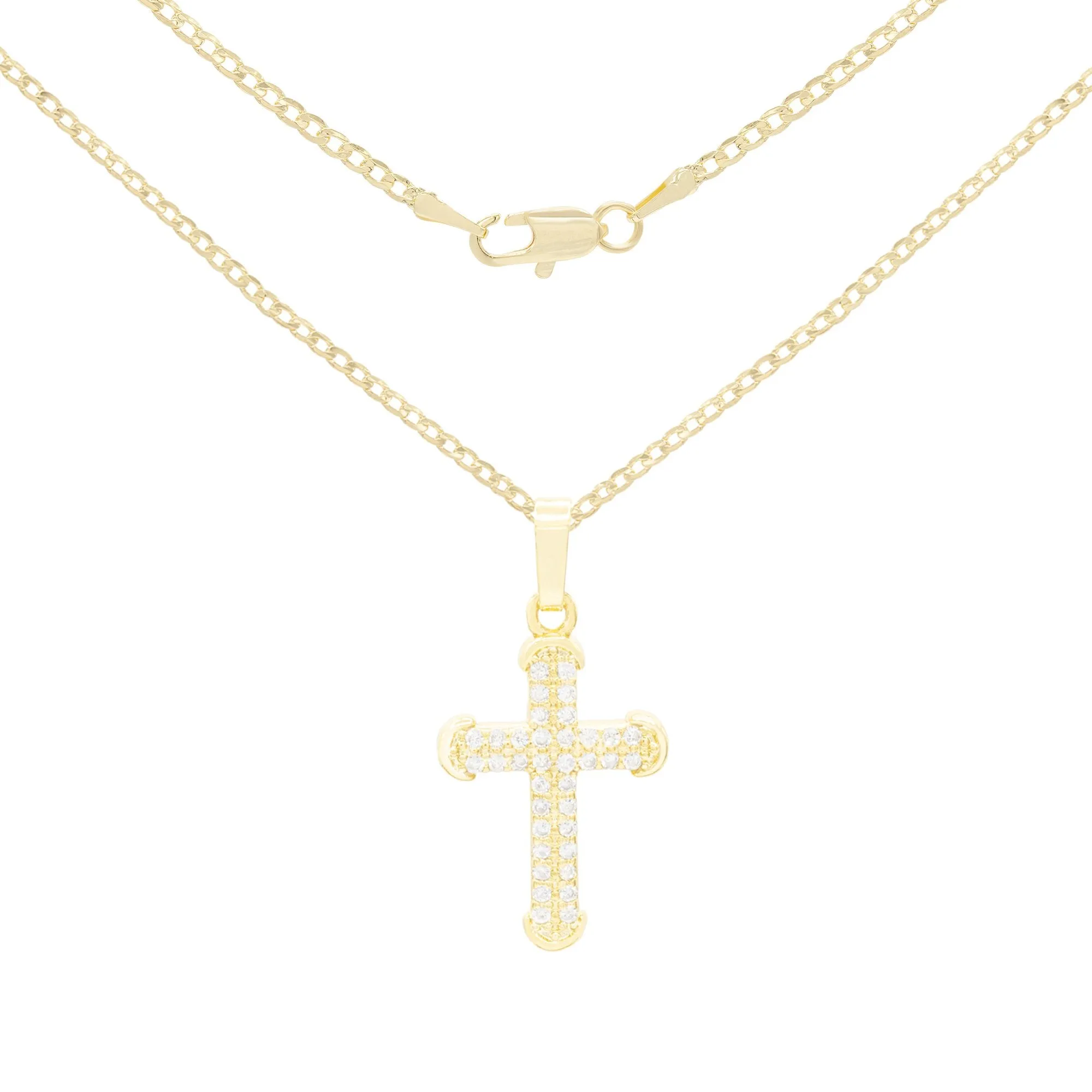 CZ Stone Accurate Cross Cubic Zirconia Pendant With Necklace Set 14K Gold Filled