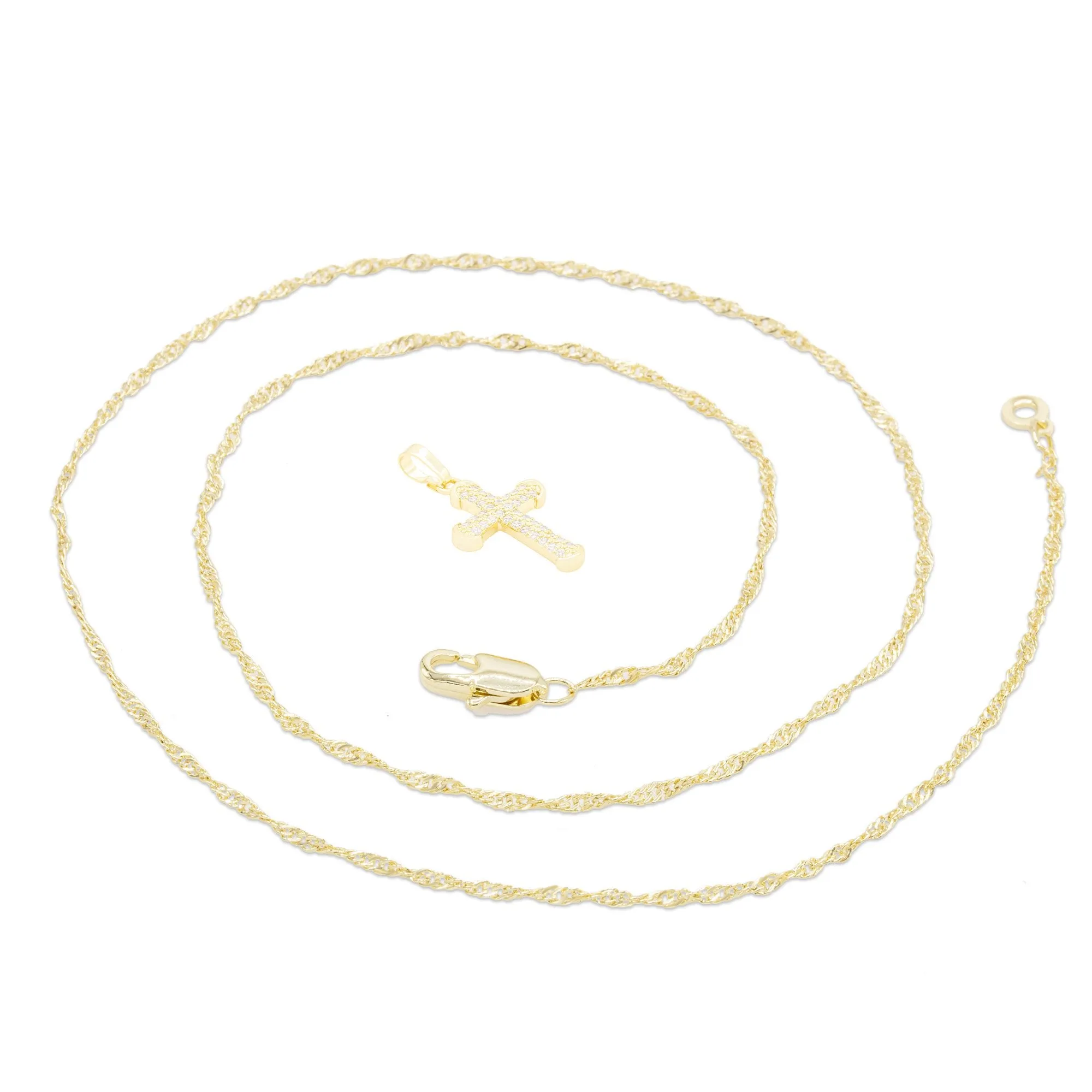 CZ Stone Accurate Cross Cubic Zirconia Pendant With Necklace Set 14K Gold Filled