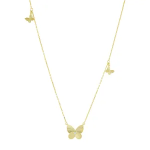 CZ Triple Butterfly Long Station Necklace