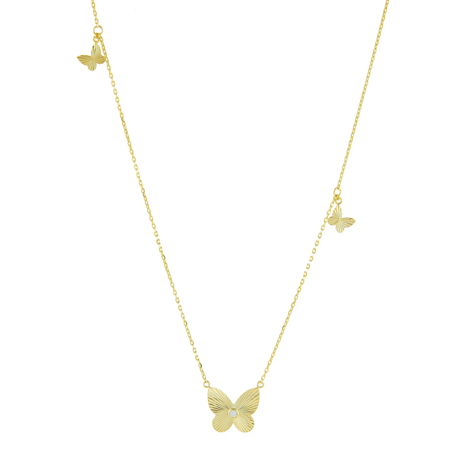 CZ Triple Butterfly Long Station Necklace
