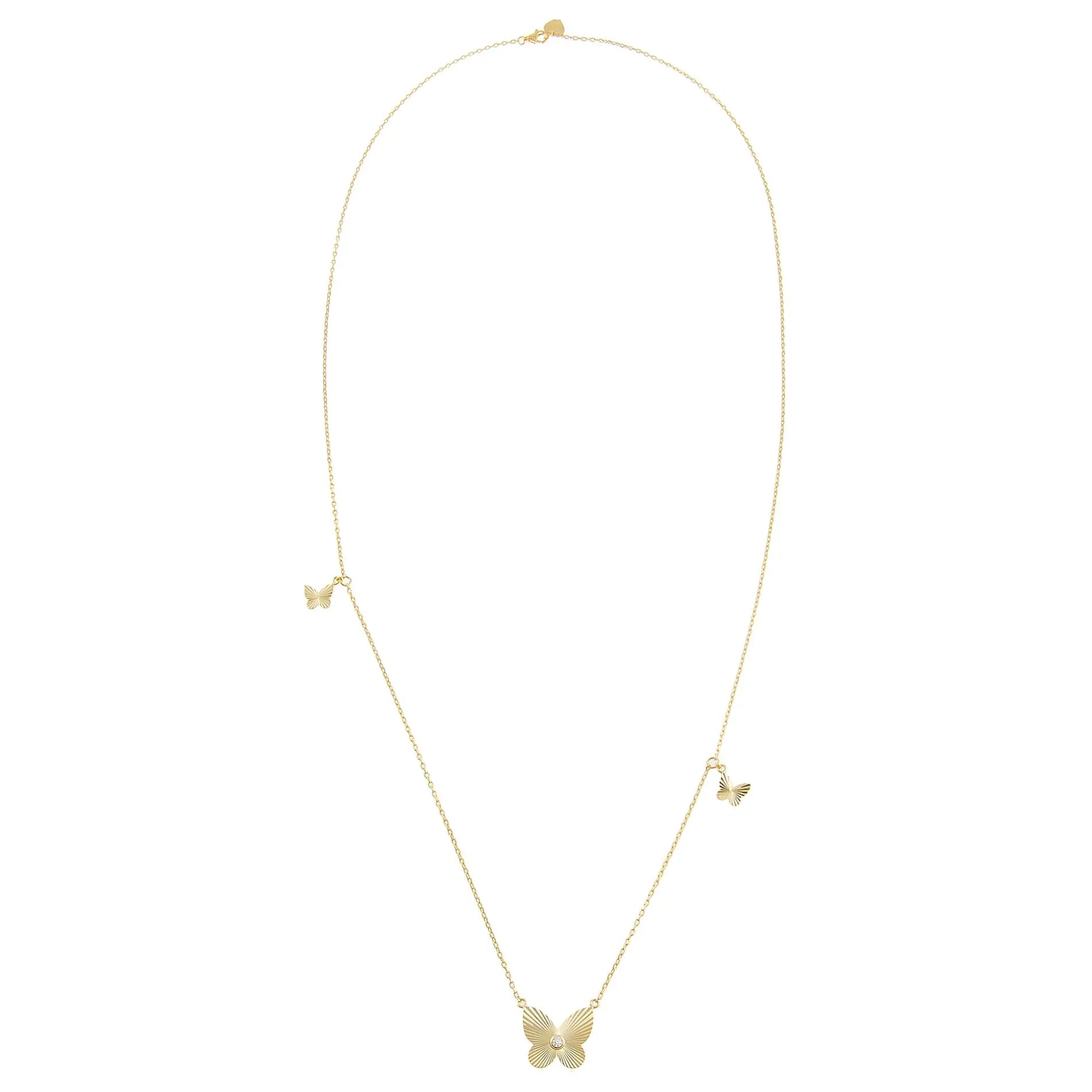 CZ Triple Butterfly Long Station Necklace